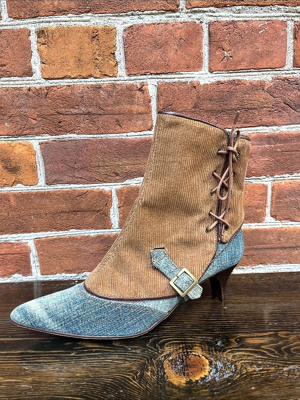 Miss Sixty Y2K Patchwork Denim Corduroy Ankle Boots Pointed Toe